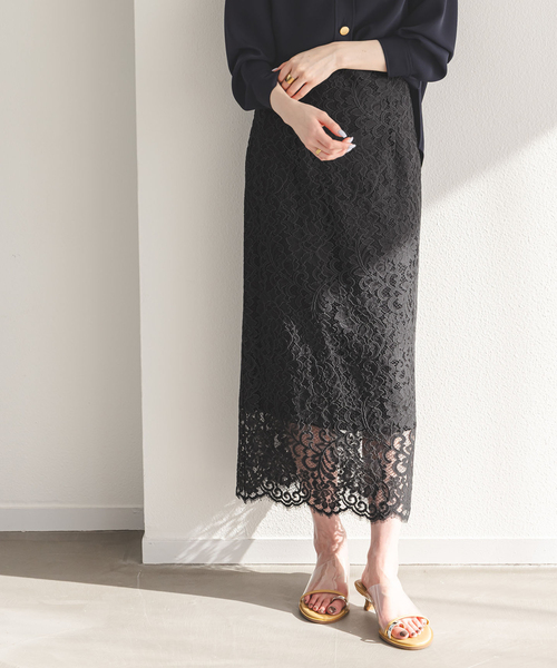 Noble(ノーブル)の「《追加 / WEB+一部店舗限定》リバーレースIラインスカート2(スカート・レディース・スミクロ/チョコ・40/38/36/34)」の3枚目の写真