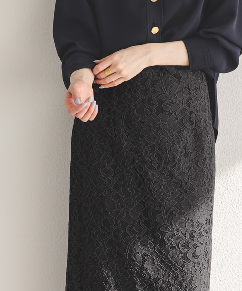 Noble(ノーブル)の「《追加 / WEB+一部店舗限定》リバーレースIラインスカート2(スカート・レディース・スミクロ/チョコ・40/38/36/34)」の4枚目の写真