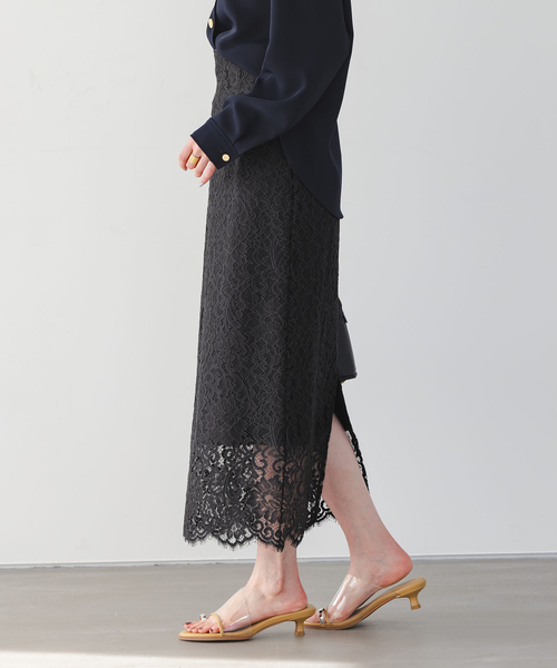 Noble(ノーブル)の「《追加 / WEB+一部店舗限定》リバーレースIラインスカート2(スカート・レディース・スミクロ/チョコ・40/38/36/34)」の9枚目の写真