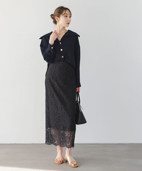 Noble(ノーブル)の「《追加 / WEB+一部店舗限定》リバーレースIラインスカート2(スカート・レディース・スミクロ/チョコ・40/38/36/34)」の11枚目の写真