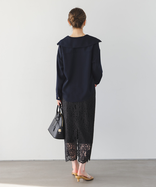 Noble(ノーブル)の「《追加 / WEB+一部店舗限定》リバーレースIラインスカート2(スカート・レディース・スミクロ/チョコ・40/38/36/34)」の13枚目の写真