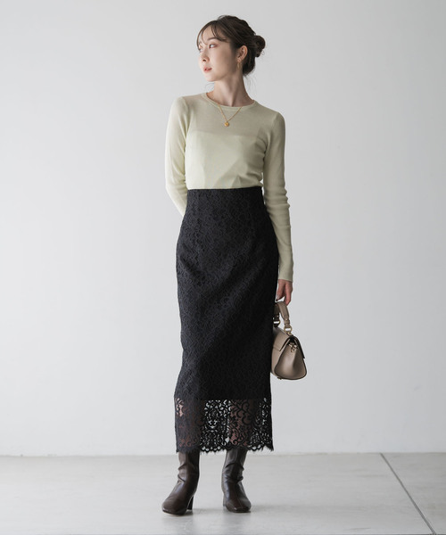 Noble(ノーブル)の「《追加 / WEB+一部店舗限定》リバーレースIラインスカート2(スカート・レディース・スミクロ/チョコ・40/38/36/34)」の18枚目の写真