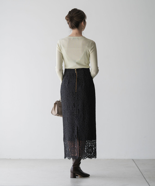 Noble(ノーブル)の「《追加 / WEB+一部店舗限定》リバーレースIラインスカート2(スカート・レディース・スミクロ/チョコ・40/38/36/34)」の19枚目の写真
