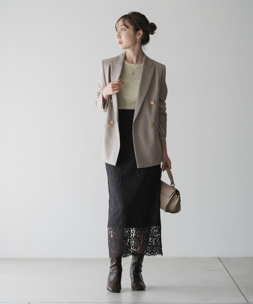 Noble(ノーブル)の「《追加 / WEB+一部店舗限定》リバーレースIラインスカート2(スカート・レディース・スミクロ/チョコ・40/38/36/34)」の20枚目の写真