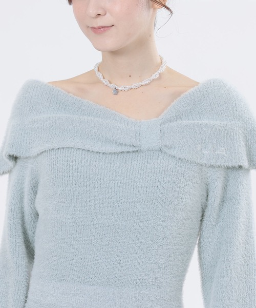 MARY QUANT（マリークワント）の「オフショルリボンニット ワンピース（ワンピース・レディース・ブラック/アイボリー/ブルー・M）」の4枚目の写真