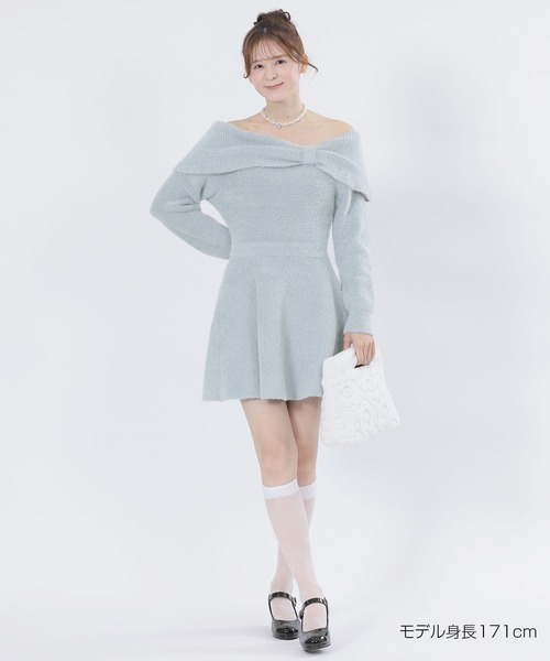 MARY QUANT（マリークワント）の「オフショルリボンニット ワンピース（ワンピース・レディース・ブラック/アイボリー/ブルー・M）」の6枚目の写真