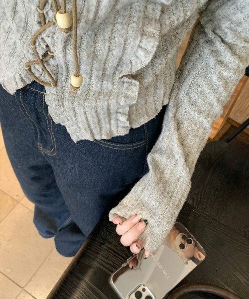 Flugge(フラッジー)の「フロントリボンフリルリブトップス(その他トップス・レディース・ベージュ・LARGE/MEDIUM)」の7枚目の写真