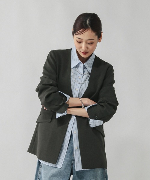 GLOBAL WORK(グローバルワーク)の「ウツクシルエットWクロスジャケット/603985(テーラードジャケット・レディース・ブラック/チャコールグレー/モカ・SMALL/MEDIUM/LARGE)」の16枚目の写真