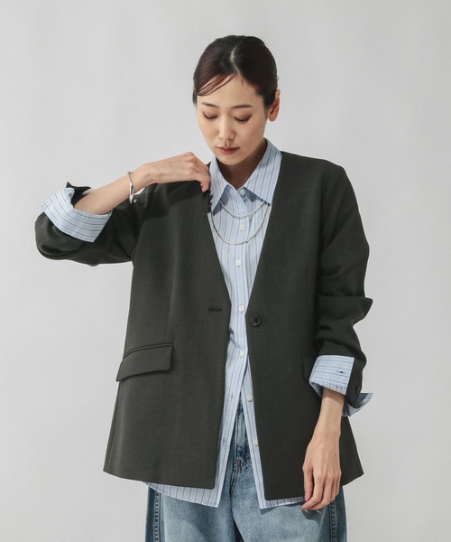 GLOBAL WORK(グローバルワーク)の「ウツクシルエットWクロスジャケット/603985(テーラードジャケット・レディース・ブラック/チャコールグレー/モカ・SMALL/MEDIUM/LARGE)」の17枚目の写真