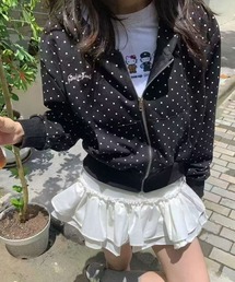 WEGO/ドット柄ショート丈フルジップパーカー