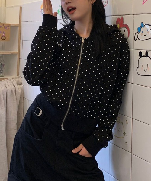 WEGO（ウィゴー）の「WEGO/ドット柄ショート丈フルジップパーカー（パーカー・レディース・ブラック・MEDIUM/LARGE）」の11枚目の写真