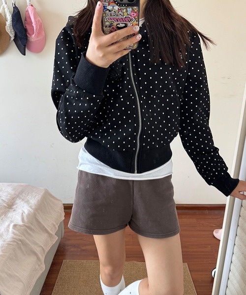 WEGO（ウィゴー）の「WEGO/ドット柄ショート丈フルジップパーカー（パーカー・レディース・ブラック・MEDIUM/LARGE）」の18枚目の写真