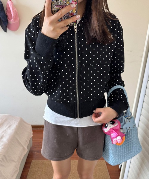 WEGO（ウィゴー）の「WEGO/ドット柄ショート丈フルジップパーカー（パーカー・レディース・ブラック・MEDIUM/LARGE）」の16枚目の写真