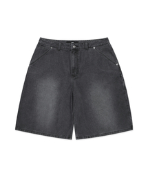 BRUSH WASHED DENIM CARPENTER SHORTS black