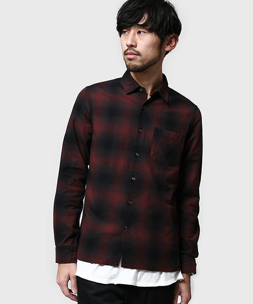 NANO universe（ナノユニバース）の「ダークオンブレーネル（シャツ/ブラウス・メンズ・レッド/ブルー/ブラック・MEDIUM/SMALL/LARGE）」の3枚目の写真