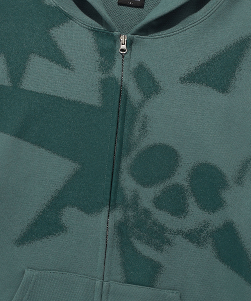 NICE GHOST CLUB(ナイスゴーストクラブ)の「SPRAY SKULL 3STAR HOODIE ZIP UP_GREEN(NG2EFUM485A)(パーカー・レディース・グリーン・L/S/M)」の4枚目の写真