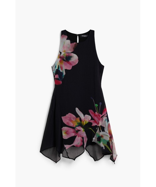 Desigual(デシグアル)の「フラワーチュールアシンメトリーミディドレス(ワンピース・レディース・ブラック・L/S/M/XS/XL)」の1枚目の写真