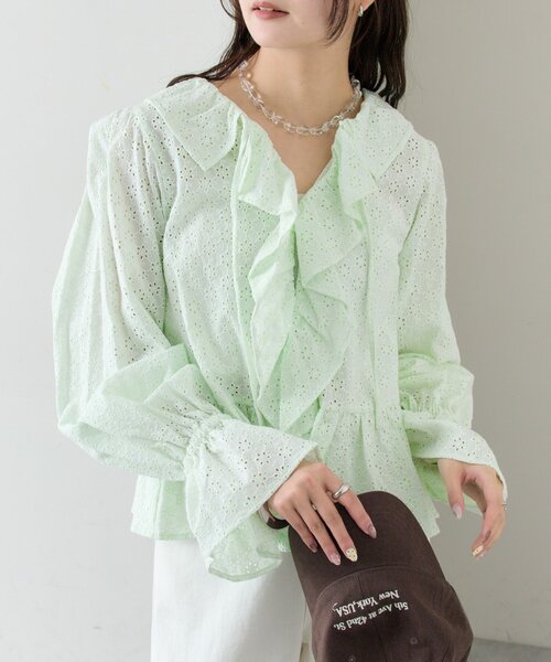 セール】フラワー刺繍フリルブラウス（シャツ/ブラウス）｜mystic