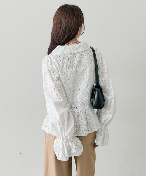 mystic（ミスティック）の「フラワー刺繍フリルブラウス（シャツ/ブラウス・レディース・ミント/ブラック/オフホワイト・FREE）」の9枚目の写真