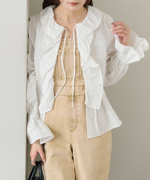 mystic（ミスティック）の「フラワー刺繍フリルブラウス（シャツ/ブラウス・レディース・ミント/ブラック/オフホワイト・FREE）」の15枚目の写真