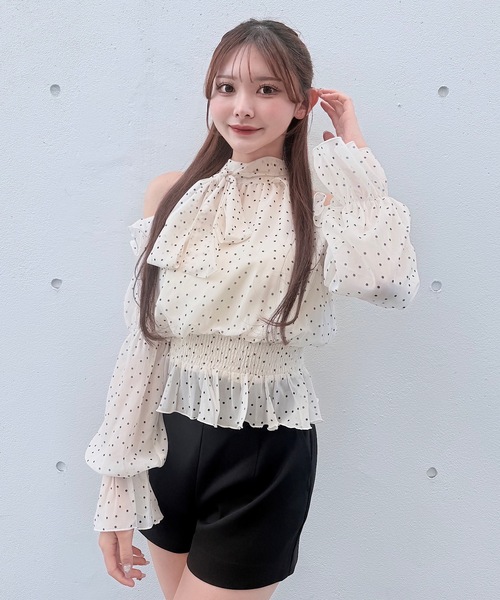 NOMAE（ノーマエ）の「アメスリリボンフリルブラウス（シャツ/ブラウス・レディース・ブラック/アイボリー系/ホワイト/ピンク/ライトブルー・FREE）」の4枚目の写真