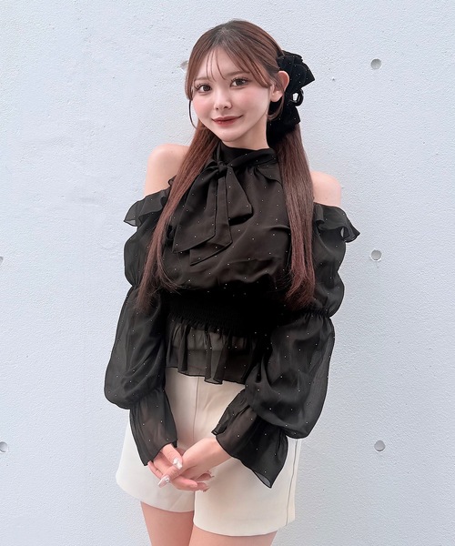 NOMAE（ノーマエ）の「アメスリリボンフリルブラウス（シャツ/ブラウス・レディース・ブラック/アイボリー系/ホワイト/ピンク/ライトブルー・FREE）」の3枚目の写真