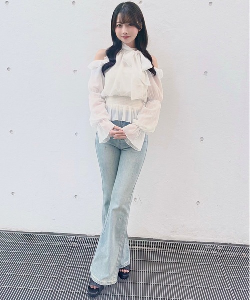 NOMAE（ノーマエ）の「アメスリリボンフリルブラウス（シャツ/ブラウス・レディース・ブラック/アイボリー系/ホワイト/ピンク/ライトブルー・FREE）」の9枚目の写真