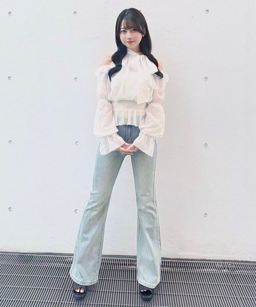 NOMAE（ノーマエ）の「アメスリリボンフリルブラウス（シャツ/ブラウス・レディース・ブラック/アイボリー系/ホワイト/ピンク/ライトブルー・FREE）」の10枚目の写真