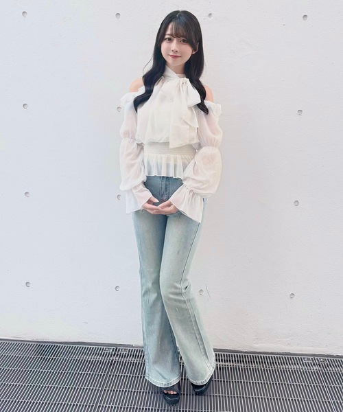 NOMAE（ノーマエ）の「アメスリリボンフリルブラウス（シャツ/ブラウス・レディース・ブラック/アイボリー系/ホワイト/ピンク/ライトブルー・FREE）」の11枚目の写真