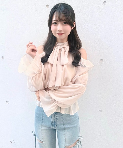 NOMAE（ノーマエ）の「アメスリリボンフリルブラウス（シャツ/ブラウス・レディース・ブラック/アイボリー系/ホワイト/ピンク/ライトブルー・FREE）」の15枚目の写真