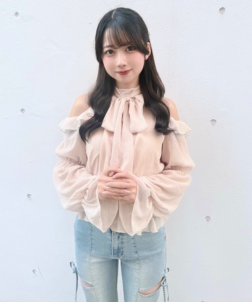 NOMAE（ノーマエ）の「アメスリリボンフリルブラウス（シャツ/ブラウス・レディース・ブラック/アイボリー系/ホワイト/ピンク/ライトブルー・FREE）」の16枚目の写真