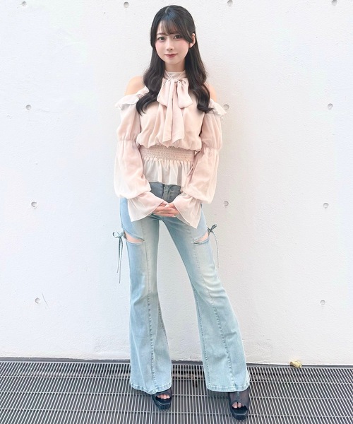 NOMAE（ノーマエ）の「アメスリリボンフリルブラウス（シャツ/ブラウス・レディース・ブラック/アイボリー系/ホワイト/ピンク/ライトブルー・FREE）」の18枚目の写真