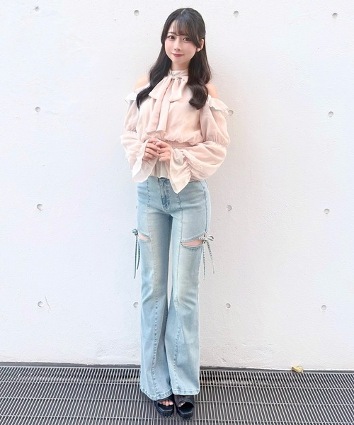 NOMAE（ノーマエ）の「アメスリリボンフリルブラウス（シャツ/ブラウス・レディース・ブラック/アイボリー系/ホワイト/ピンク/ライトブルー・FREE）」の20枚目の写真