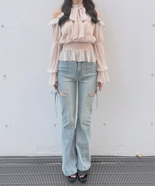 NOMAE（ノーマエ）の「アメスリリボンフリルブラウス（シャツ/ブラウス・レディース・ブラック/アイボリー系/ホワイト/ピンク/ライトブルー・FREE）」の21枚目の写真