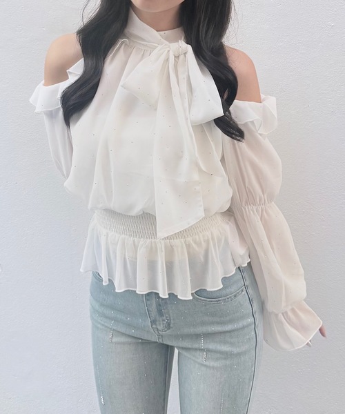 NOMAE（ノーマエ）の「アメスリリボンフリルブラウス（シャツ/ブラウス・レディース・ブラック/アイボリー系/ホワイト/ピンク/ライトブルー・FREE）」の8枚目の写真