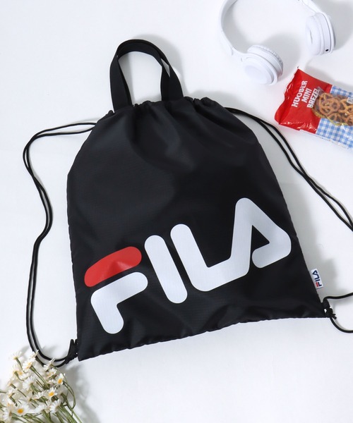FILA(フィラ)の「FILA(フィラ)ブランドロゴプリント ナップサック/リュック(バックパック/リュック・メンズ・ブラック×ゴールド/ブラック×パープル/ブラック×ブルー/ブラック×レッド/ブラック・FREE)」の3枚目の写真