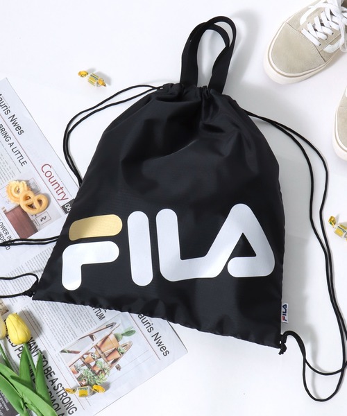 FILA(フィラ)の「FILA(フィラ)ブランドロゴプリント ナップサック/リュック(バックパック/リュック・メンズ・ブラック×ゴールド/ブラック×パープル/ブラック×ブルー/ブラック×レッド/ブラック・FREE)」の5枚目の写真