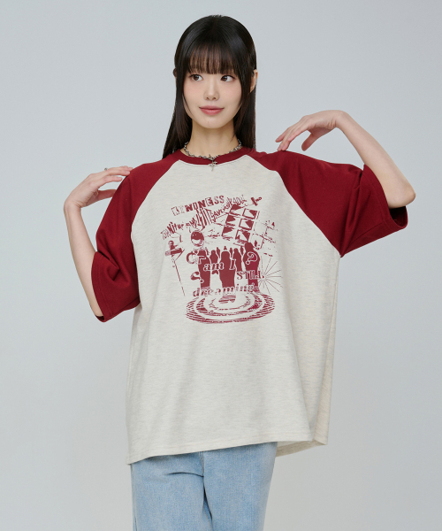 ACOVER(オコボ)の「ドリーミングレグランオーバーサイズ半袖Tシャツ7色(Tシャツ/カットソー・レディース・ブラウン/バーガンディー/ライトグレー/オートミール/ブラック/チャコール/グレー・FREE)」の10枚目の写真