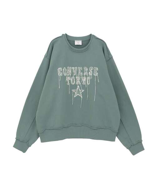 CONVERSE TOKYO(コンバーストウキョウ)の「DAMAGED EMBROIDED LOGO SWEAT(スウェット・レディース・グリーン/グレー/ブラック・MEDIUM/SMALL)」の3枚目の写真