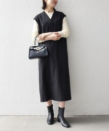 SHIPS any:〈洗濯機可能〉シャーク Vネック Iライン ロング ワンピース