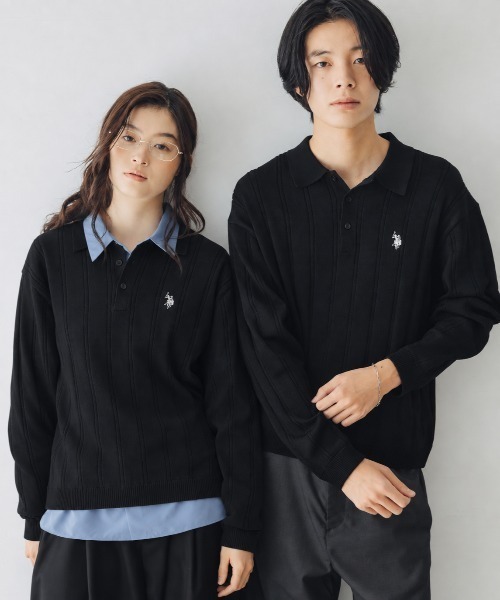 U.S. POLO ASSN.(ユーエスポロアッスン)の「U.S. POLO ASSN. 別注 針抜きポロニット(ニット/セーター・メンズ・ネイビー/グレー/ブラック/グリーン/ベージュ/ブラウン・S/M/L/XS)」の2枚目の写真