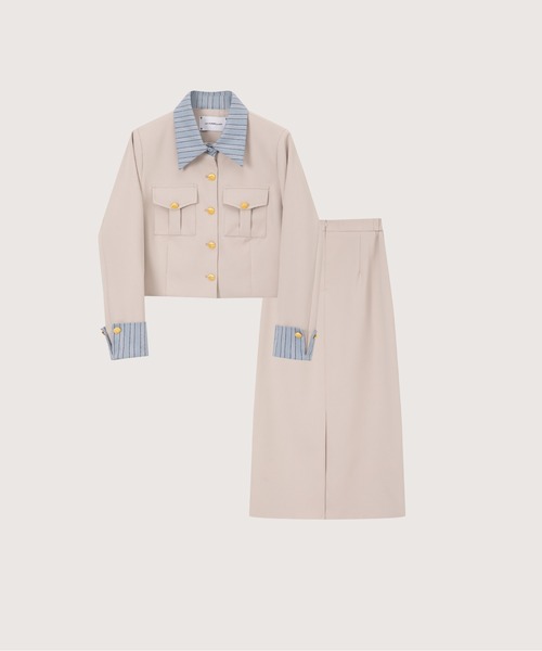 LA POMME petit(ラポミ・プチ)の「Patchwork Long Skirt Set Up(セットアップ・レディース・ネイビー/グレー/ピンク・LARGE/MEDIUM/SMALL)」の2枚目の写真