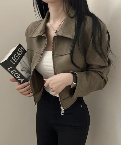 Flugge(フラッジー)の「スエードタッチライトジャケット(その他アウター・レディース・カーキ/ベージュ・MEDIUM/LARGE)」の4枚目の写真