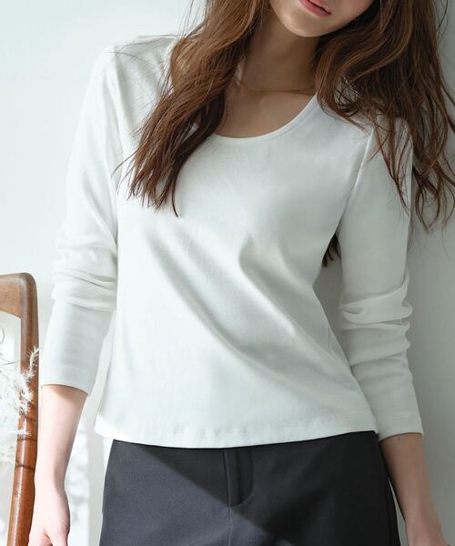 セール】[ M L XL 選べるタイプ ] 深開きスクエア Uネック 長袖Tシャツ