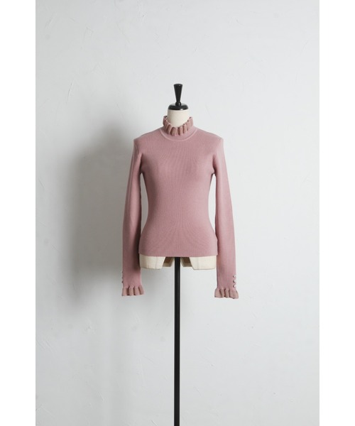 tocco closet(トッコ クローゼット)の「袖口ビジュー付きシアーフリル切り替えリブニットプルオーバー(ニット/セーター・レディース・オフホワイト/ピンク/ブルー・M)」の5枚目の写真