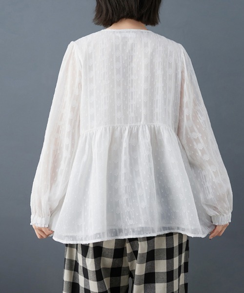 ONEP STAR(ワンピスター)の「ペプラム風ギャザー入りブラウス(シャツ/ブラウス・レディース・ホワイト・X-LARGE/LARGE/MEDIUM)」の6枚目の写真