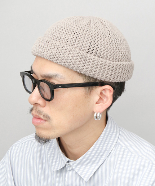 A.M.S.（エーエムエス）の「2ロール オーガニックコットン ロール メッシュニットキャップ（ニットキャップ/ビーニー・メンズ・グレイッシュベージュ/ブラック・FREE）」の2枚目の写真