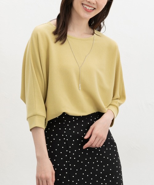Honeys(ハニーズ)の「【UVカット】7分袖アクセ付ドルマントップス(Tシャツ/カットソー・レディース・オレンジ系その他/ブルー/アイボリー/ブラック/イエロー/ベージュ・L/LL/M)」の5枚目の写真