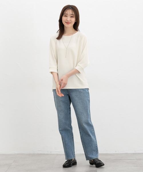 Honeys(ハニーズ)の「【UVカット】7分袖アクセ付ドルマントップス(Tシャツ/カットソー・レディース・オレンジ系その他/ブルー/アイボリー/ブラック/イエロー/ベージュ・L/LL/M)」の8枚目の写真