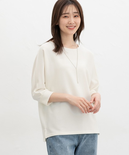Honeys(ハニーズ)の「【UVカット】7分袖アクセ付ドルマントップス(Tシャツ/カットソー・レディース・オレンジ系その他/ブルー/アイボリー/ブラック/イエロー/ベージュ・L/LL/M)」の9枚目の写真